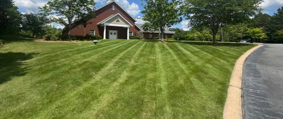 Mowing pattern on grass outside a church in Columbus, GA.