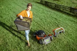 Woman with beautiful lawn