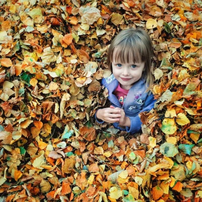 Processed with VSCOcam with kk1 preset Little girl jumping in the leaves